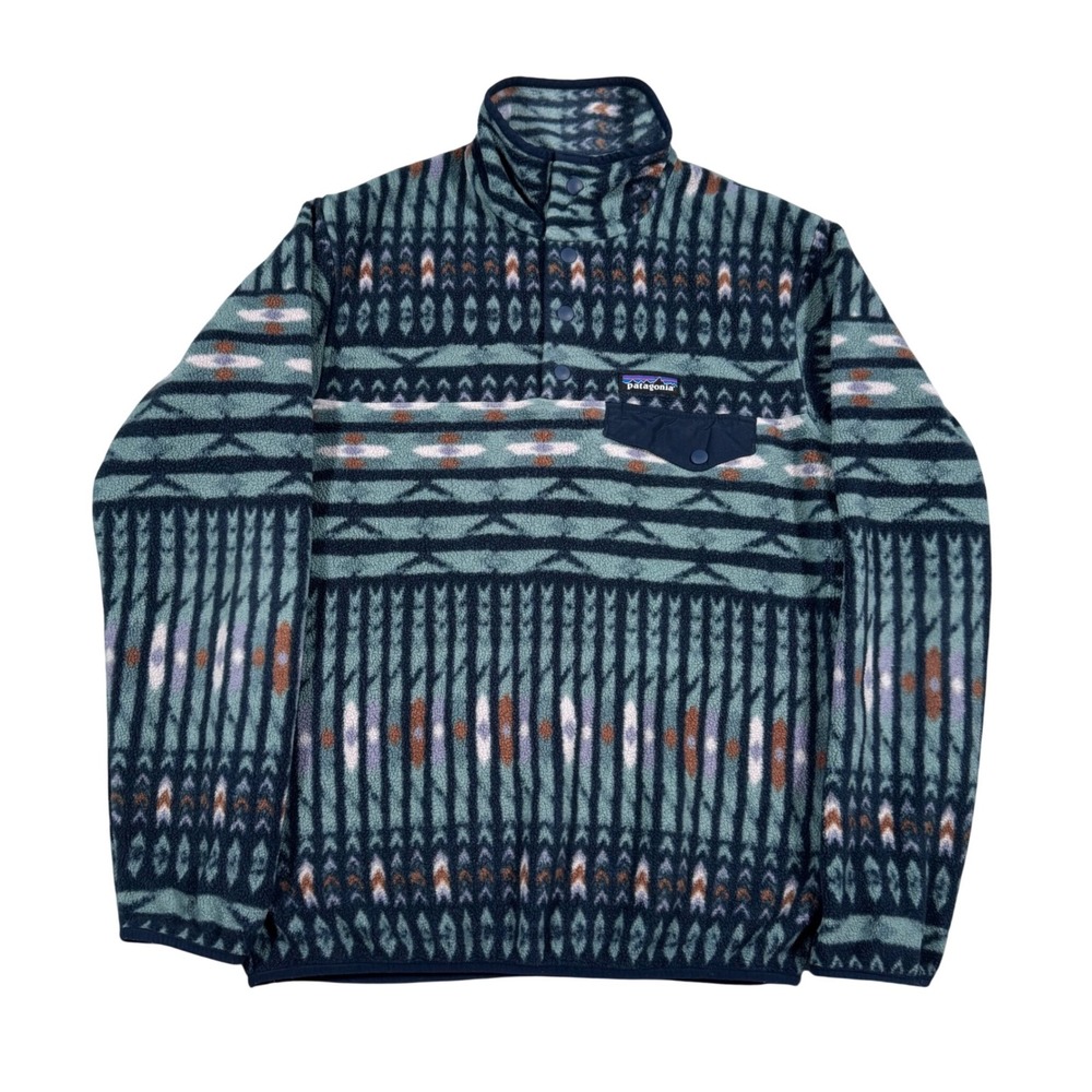 Patagonia Synchilla Snap-T Fleece Pullover XS Teal Geometric Gorpcore Mens